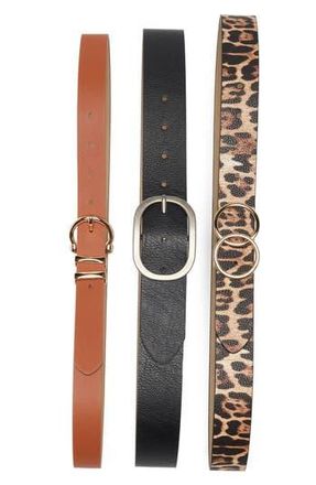 Vince Camuto Set of 3 Faux Leather Belts in Black/leopard at Nordstrom Rack, Size X-Large