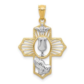 Diamond2Deal 14k Yellow Gold Rhodium Cross Pendant