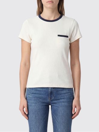 Frame Denim T-shirt girocollo in cotone piquet con stampa astratta e tasca a filetto