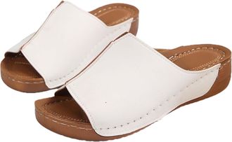 Generic Womens Mules with Heel - Leather Wedge Heel Sandals Peep Toe Beach Shoes Non-Slip Summer Sandals Platform Slippers Wedge Sandals Wedges Slide Leisure 