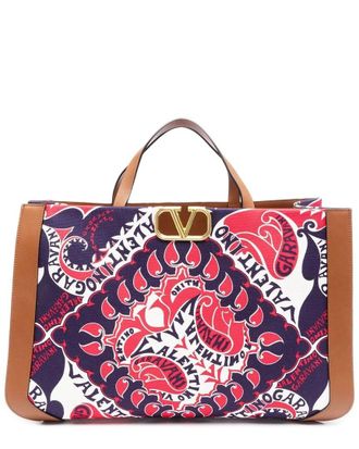 Valentino Vlogo Signature Bandana-Print Canvas & Leather Tote