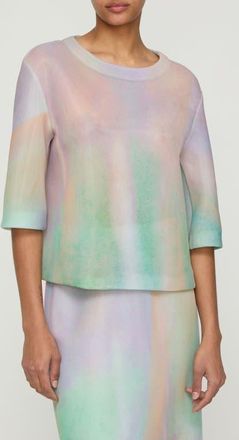 Lafayette 148 New York Aurora Print Neoprene T-Shirt in Aurora Green Multi at Nordstrom, Size X-Small