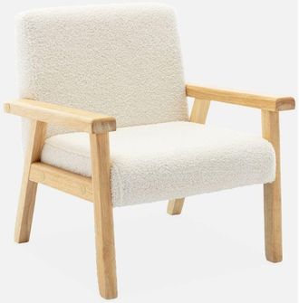 Sweeek Sweeek - Poltrona scandinava per bambini in legno di hevea e tessuto boucl&eacute;