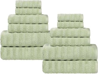 Superior Zuma Zero Twist Cotton Medium Weight Soft Absorbent 12Pc Towel Set