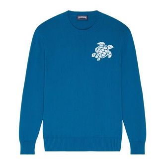 Vilebrequin Crewneck Cotton Cashmere Sweater Turtle in Peacock at Nordstrom, Size X-Large