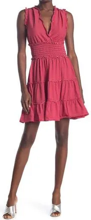 Max Studio Sleeveless Short Smocked Dress in Rdwht128-Red/white-128 at Nordstrom Rack, Size X-Small