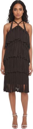 Bottega Veneta Brown Pleated Halter Neck Dress