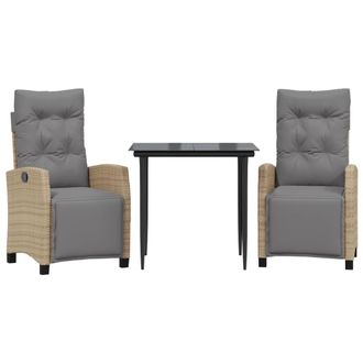 vidaXL Set Comedor De Jard&iacute;n 3 Pzas Con Cojines Rat&aacute;n Sint&eacute;tico Beige Vidaxl
