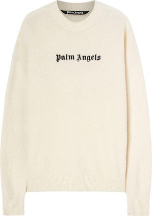 Palm Angels logo-embroidered wool-blend jumper - men - Polyamide/Elastane/Merino/Cashmere - S - White