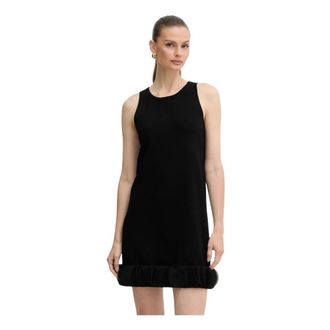 Twinset Kleedjes, Dames, Zwart, L, Organza, Korte Gebreide Jurk met Organza