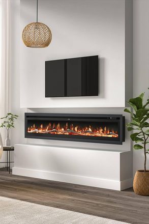Living and Home 80 Inch Electric Fireplace with Remote, Recessed/Wall-mounted/Freestanding, 12 Colours in Black