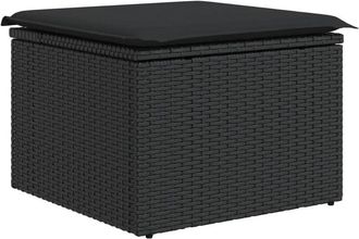 vidaXL Taburete de jardín de ratán sintético negro y cojín 55x55x37cm Vidaxl