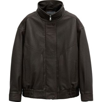 Mango Oversize Leather Jacket in Brown at Nordstrom, Size Medium