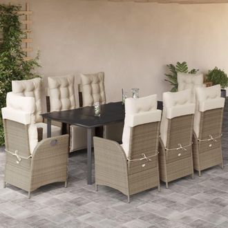 vidaXL Set Comedor De Jard&iacute;n 9 Pzas Con Cojines Rat&aacute;n Sint&eacute;tico Beige Vidaxl