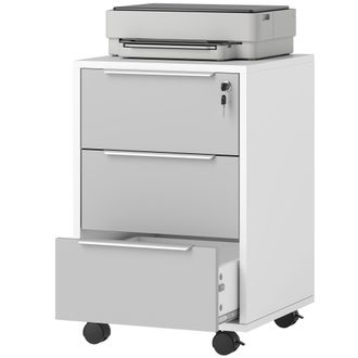 HOMCOM Homcom Mobile Da Ufficio A 3 Cassetti Con Chiavi E 4 Rotelle Bianco E Grigio