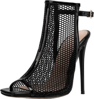 Yardwe High Heel Sandals Cutout Summer Women Peep-Toe Fine Heel Open Toe Sandals Black