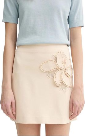 Twinset Minirok met applicatie - Dames - Korte rokken - Beige - S - Polyester - Rokken