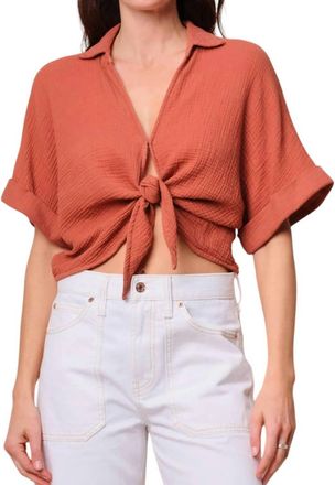 Stateside Gauze Tie Front Shirt In Sienna