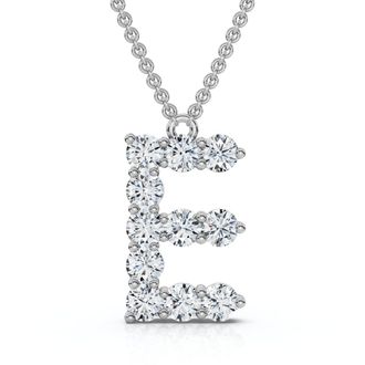 Pompeii3 1Ct Diamond Initial E Pendant 14k Gold 18 Necklace Lab Grown 5/8 Tall