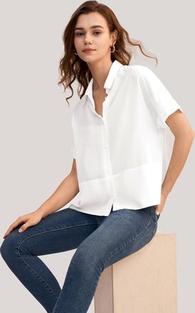 LilySilk Casual Short Sleeves Loose Silk Shirt for Women