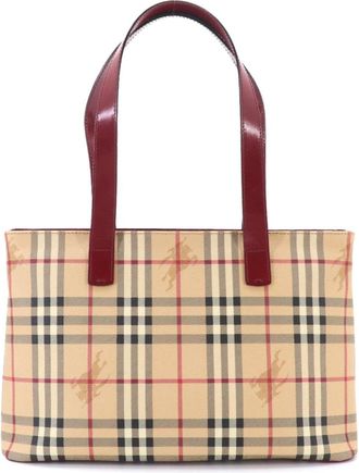 Burberry Beige Red Color Pvc Leather Tote Bag (Pre-Owned)