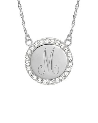Jane Basch 14K 0.12 ct. tw. Diamond Border Engraved Pendant Initial Necklace (A-Z)