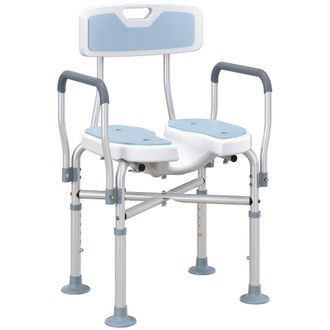 HOMCOM Padded Bath Chair with Slotted Seat and Adjustable Height - Light Blue | TJ Hughes
