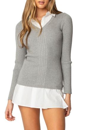 Edikted Long Sleeve Layered Sweater Minidress in Gray at Nordstrom, Size Small