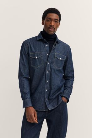 Bugatti Jeanshemd BUGATTI Druckkn&ouml;pfe, Damen, Gr. 4XL, Normalgr&ouml;ssen, 390, marine, 100% Baumwolle, unifarben, normal, 1-Knopf-Manschette, Hemden Jeanshemd, im