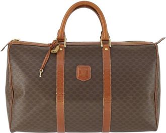 Celine Vintage Boston Macadam Coated Canvas Brown Pvc Handbag (Pre-Owned)