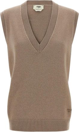 Fendi Cashmere Vest - female - Fendi - Cashmere Knitwear - Beige - 3XS - Knitwear