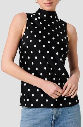 French Connection Ennis Polka Dot Satin Mock Neck Top in Black/white at Nordstrom, Size 14