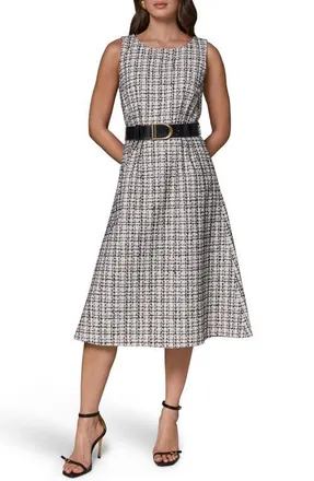 DKNY Sleeveless Tweed Midi Dress in Crm/bk/gre at Nordstrom, Size 12
