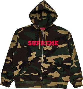 SUPREME Collegiate Appliqu&eacute; Zip Up Hooded Sweatshirt Woodland Camo FW25SW28-WOODLAND-CAMO