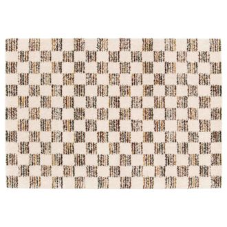 Oviala Alfombra de pelo largo con estampado de cuadrados marr&oacute;n 120 x 170 cm