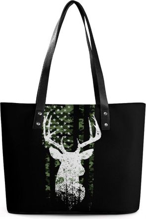 Generic USA Flag Deer Hunting Camouflage Tote Bags for Women Cute Shoulder Purses Handbags
