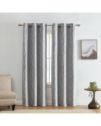 Elrene Set Of 2 Sterling Branch Motif Embroidered Blackout Window Curtain Panels