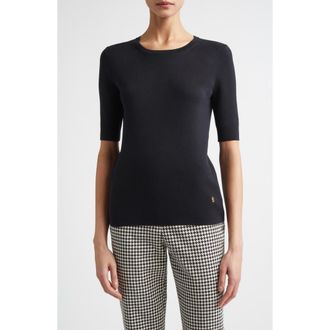St. John Marlie Short Sleeve Silk & Cotton Sweater in Black at Nordstrom, Size X-Small