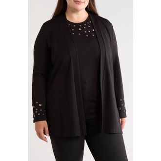 Anne Klein Grommet Detail Open Cardigan in Anne Black at Nordstrom, Size 1X