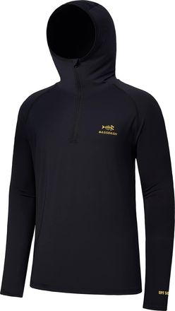 Bassdash Mens UPF 50+ 1/4 Zip Fishing Hoodie Shirt Quick Dry Performance Long Sleeve Sun Protection FS24M, Black, Large