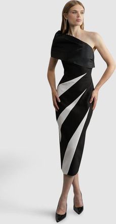 Karen Millen One Shoulder Panel Midi Dress in Mono at Nordstrom, Size 2