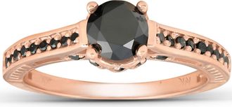 Pompeii3 1 1/4ct Vintage Round Cut Black Diamond Engagement Ring 14K Rose Gold Size Selectable