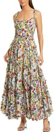 Mac Duggal Ruffle Scoop Neck Floral A-Line Dress in White Multi at Nordstrom, Size 6
