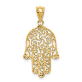 Diamond2Deal 14k Yellow Gold Filigree Hamsa Pendant