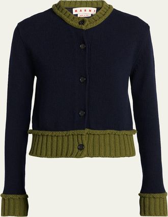 Marni Wool-Blend Contrast-Trim Cardigan