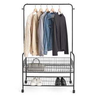 Relaxdays Relaxdays mobile coat rack with wheels, 2 shelves, clothes rail, coat hooks, HWD 165 x 90 x 30 cm, white wardrobe