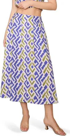 Melloday Geo Print Pull-On Midi Skirt in Blue Green Print at Nordstrom Rack, Size X-Small