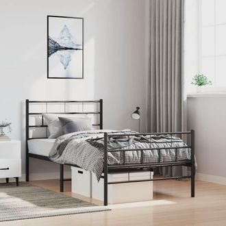 vidaXL Estructura Cama Sin Colch&oacute;n Con Estribo Metal Negro 100x200 Cm Vidaxl