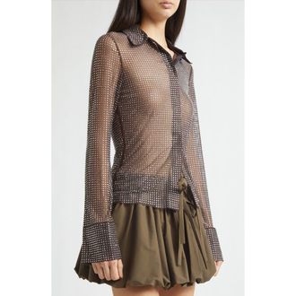 Monse Crystal Embellished Button-Up Shirt in Teak/Silver at Nordstrom, Size X-Small