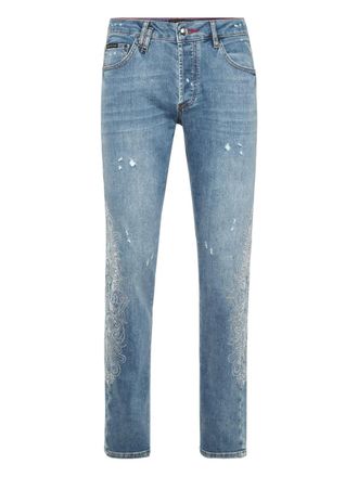 Philipp Plein embellished straight-cut jeans - men - Fabric - 32 - Blue